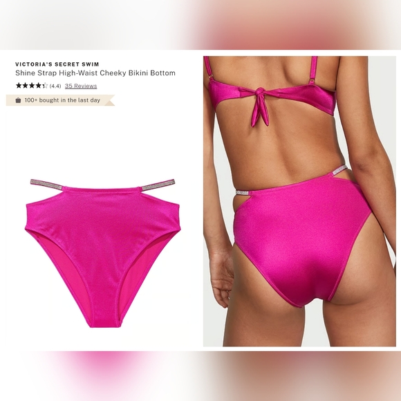 VICTORIA'S SECRET SWIM Shine Strap High-Waist Cheeky Bikini Bottom - Picture 1 of 9